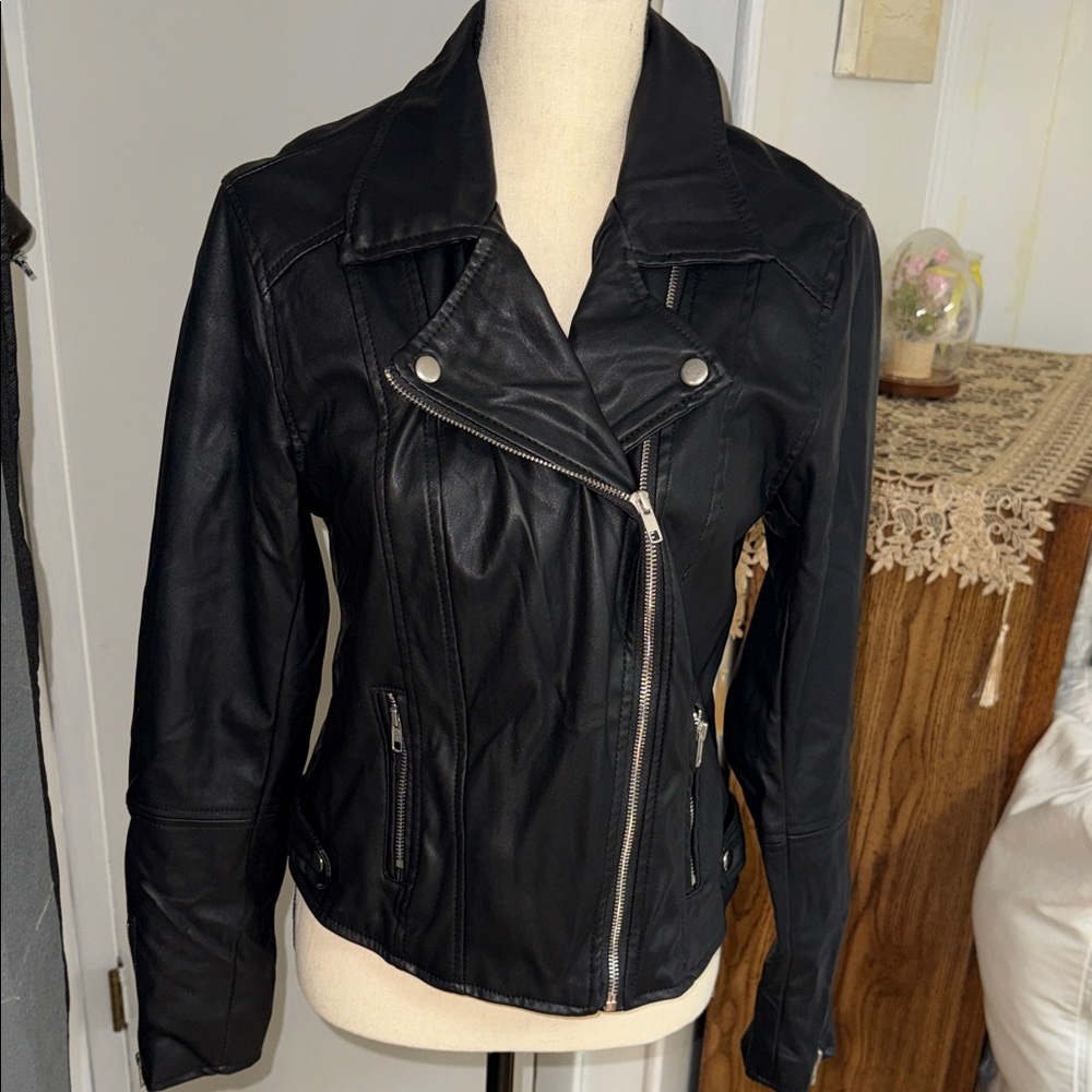 Ambiance Black Leather Biker Jacket